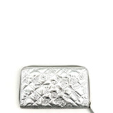 Chanel Silver Quilted Patent Leather Embossed Lucky Symbols Zip Around Wallet 2006-2008